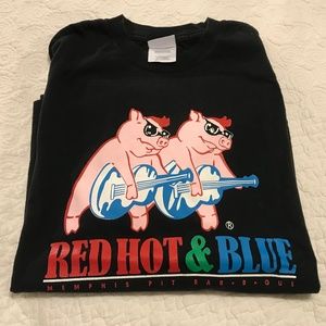 Black unisex Red, Hot & Blue BBQ restaurant short-sleeved t-shirt (2X)